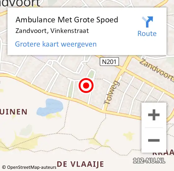 Locatie op kaart van de 112 melding: Ambulance Met Grote Spoed Naar Zandvoort, Vinkenstraat op 26 juli 2021 09:33