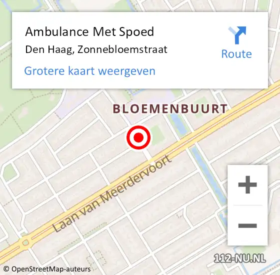 Locatie op kaart van de 112 melding: Ambulance Met Spoed Naar Den Haag, Zonnebloemstraat op 26 juli 2021 09:43