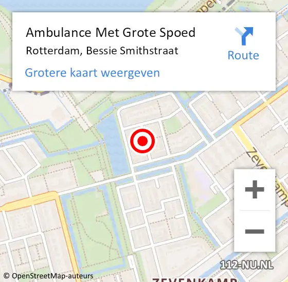 Locatie op kaart van de 112 melding: Ambulance Met Grote Spoed Naar Rotterdam, Bessie Smithstraat op 26 juli 2021 10:22