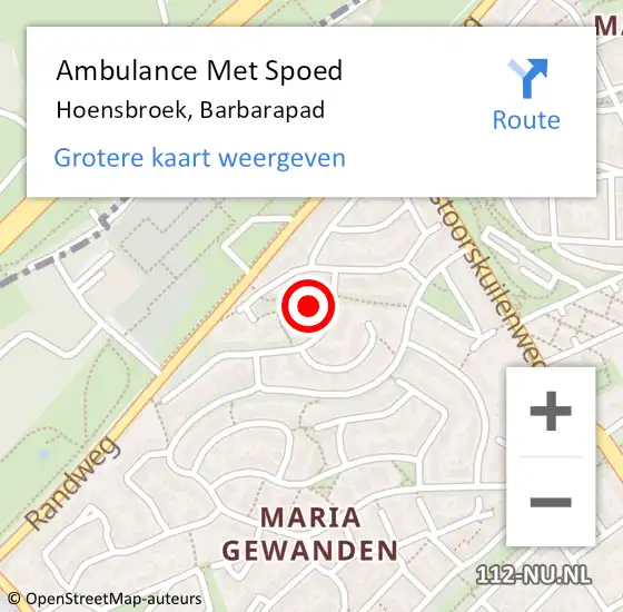 Locatie op kaart van de 112 melding: Ambulance Met Spoed Naar Hoensbroek, Barbarapad op 5 oktober 2013 12:24