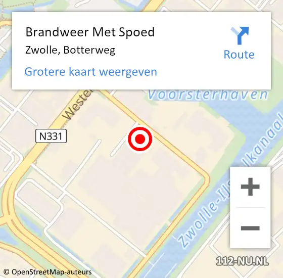 Locatie op kaart van de 112 melding: Brandweer Met Spoed Naar Zwolle, Botterweg op 26 juli 2021 11:48