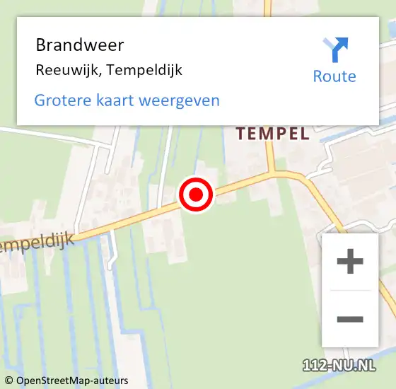 Locatie op kaart van de 112 melding: Brandweer Reeuwijk, Tempeldijk op 26 juli 2021 11:54