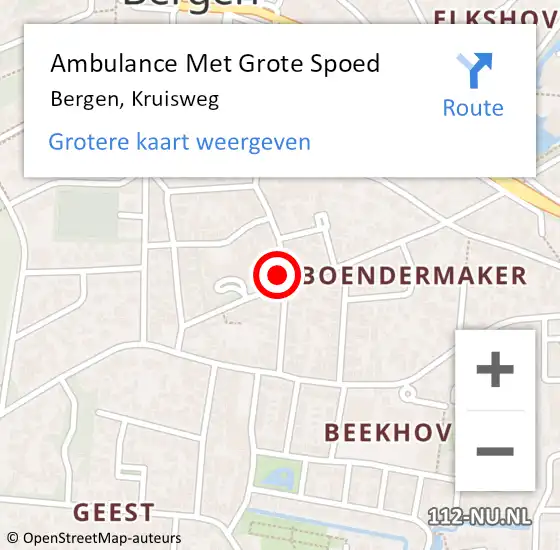 Locatie op kaart van de 112 melding: Ambulance Met Grote Spoed Naar Bergen, Kruisweg op 26 juli 2021 12:10