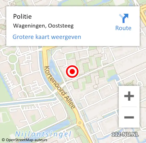 Locatie op kaart van de 112 melding: Politie Wageningen, Ooststeeg op 26 juli 2021 12:43