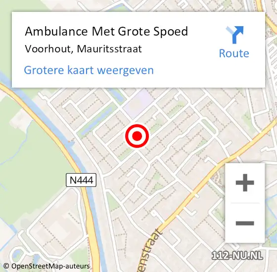 Locatie op kaart van de 112 melding: Ambulance Met Grote Spoed Naar Voorhout, Mauritsstraat op 26 juli 2021 13:39