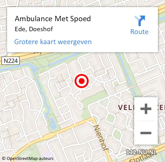 Locatie op kaart van de 112 melding: Ambulance Met Spoed Naar Ede, Doeshof op 26 juli 2021 13:49