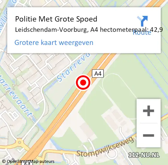 Locatie op kaart van de 112 melding: Politie Met Grote Spoed Naar Leidschendam-Voorburg, A4 hectometerpaal: 42,9 op 26 juli 2021 13:57
