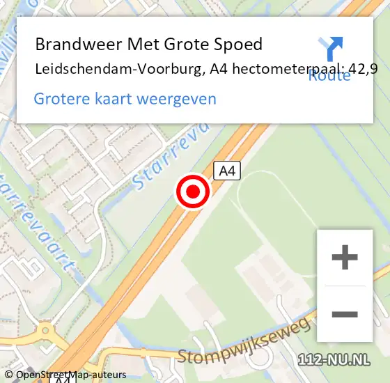 Locatie op kaart van de 112 melding: Brandweer Met Grote Spoed Naar Leidschendam-Voorburg, A4 hectometerpaal: 42,9 op 26 juli 2021 13:57