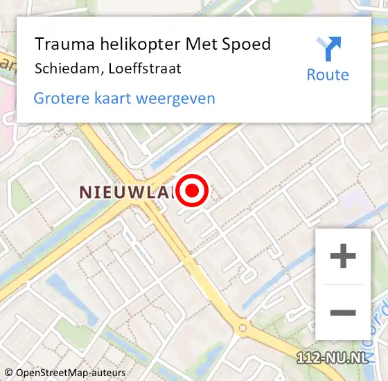 Locatie op kaart van de 112 melding: Trauma helikopter Met Spoed Naar Schiedam, Loeffstraat op 26 juli 2021 13:57
