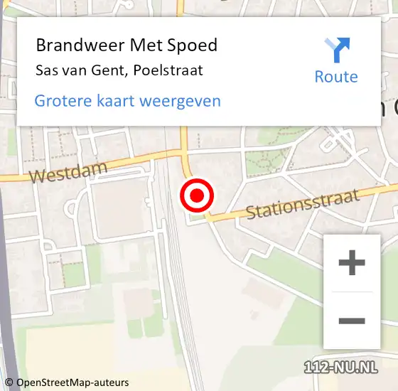 Locatie op kaart van de 112 melding: Brandweer Met Spoed Naar Sas van Gent, Poelstraat op 26 juli 2021 14:24