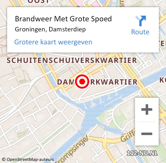 Locatie op kaart van de 112 melding: Brandweer Met Grote Spoed Naar Groningen, Damsterdiep op 26 juli 2021 14:26