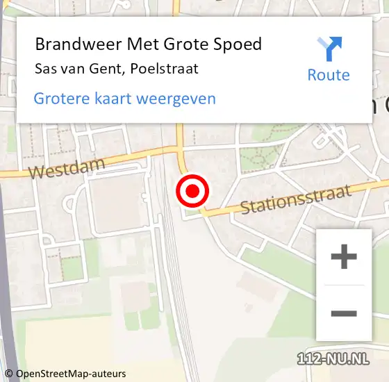 Locatie op kaart van de 112 melding: Brandweer Met Grote Spoed Naar Sas van Gent, Poelstraat op 26 juli 2021 14:40