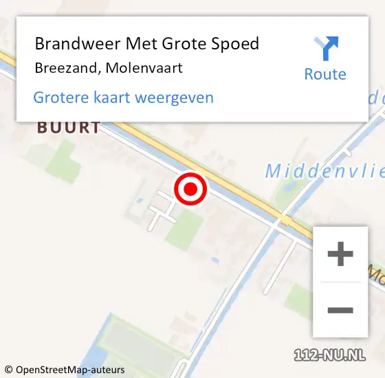 Locatie op kaart van de 112 melding: Brandweer Met Grote Spoed Naar Breezand, Molenvaart op 26 juli 2021 15:00