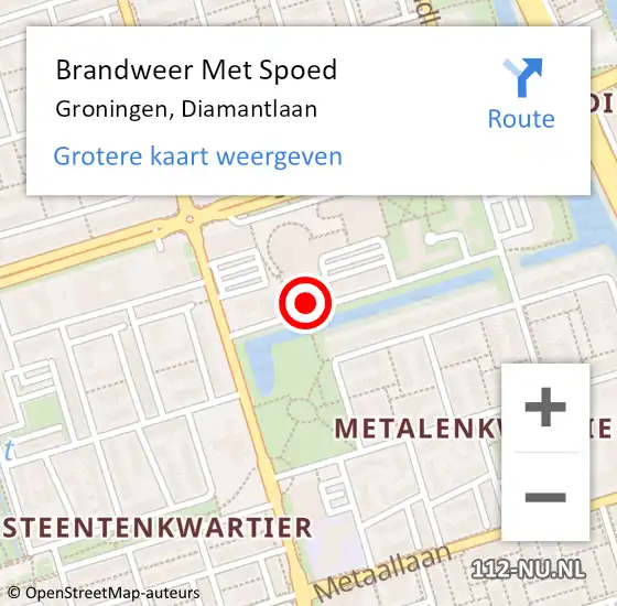 Locatie op kaart van de 112 melding: Brandweer Met Spoed Naar Groningen, Diamantlaan op 26 juli 2021 15:01