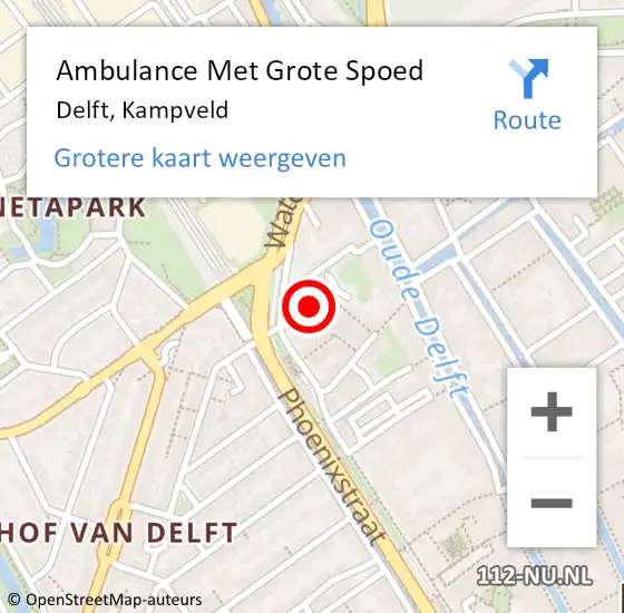Locatie op kaart van de 112 melding: Ambulance Met Grote Spoed Naar Delft, Kampveld op 26 juli 2021 15:09