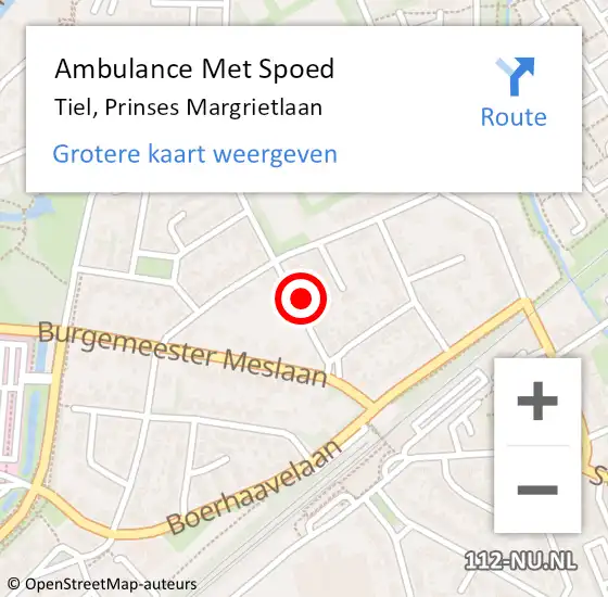 Locatie op kaart van de 112 melding: Ambulance Met Spoed Naar Tiel, Prinses Margrietlaan op 26 juli 2021 15:26