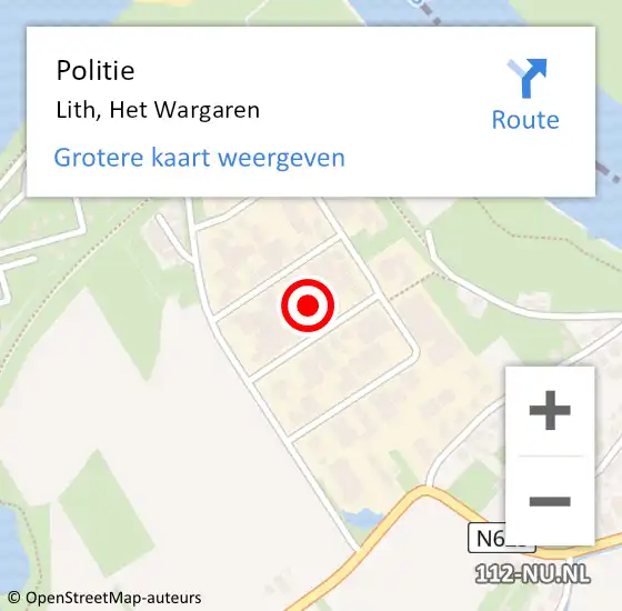 Locatie op kaart van de 112 melding: Politie Lith, Het Wargaren op 26 juli 2021 15:31