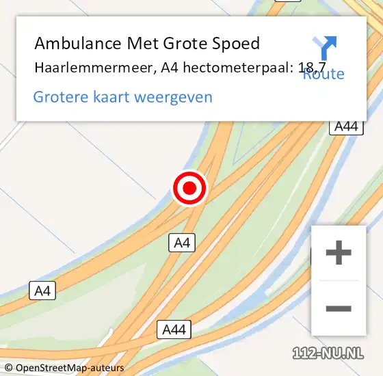 Locatie op kaart van de 112 melding: Ambulance Met Grote Spoed Naar Haarlemmermeer, A4 hectometerpaal: 18,7 op 26 juli 2021 15:57