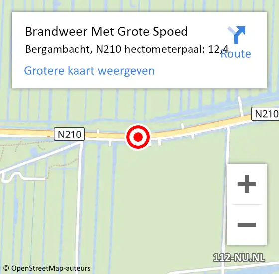 Locatie op kaart van de 112 melding: Brandweer Met Grote Spoed Naar Bergambacht, N210 hectometerpaal: 12,4 op 26 juli 2021 16:00