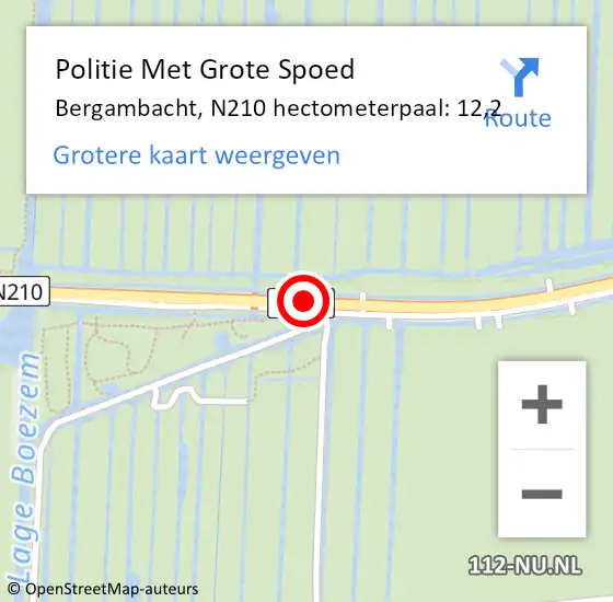 Locatie op kaart van de 112 melding: Politie Met Grote Spoed Naar Bergambacht, N210 hectometerpaal: 12,2 op 26 juli 2021 16:01