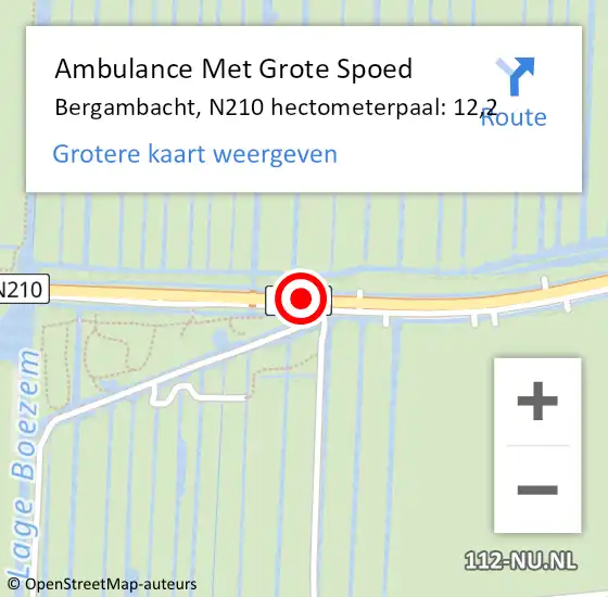 Locatie op kaart van de 112 melding: Ambulance Met Grote Spoed Naar Bergambacht, N210 hectometerpaal: 12,2 op 26 juli 2021 16:01