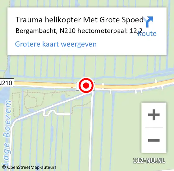 Locatie op kaart van de 112 melding: Trauma helikopter Met Grote Spoed Naar Bergambacht, N210 hectometerpaal: 12,2 op 26 juli 2021 16:03