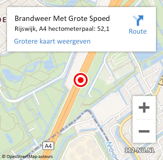 Locatie op kaart van de 112 melding: Brandweer Met Grote Spoed Naar Rijswijk, A4 hectometerpaal: 52,1 op 26 juli 2021 16:11