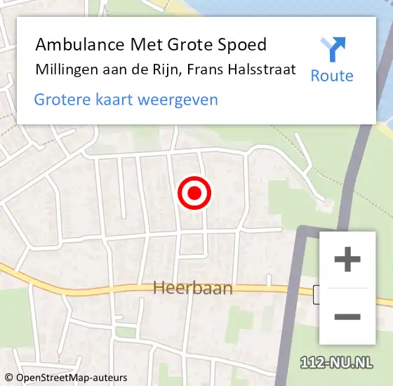 Locatie op kaart van de 112 melding: Ambulance Met Grote Spoed Naar Millingen aan de Rijn, Frans Halsstraat op 26 juli 2021 16:14