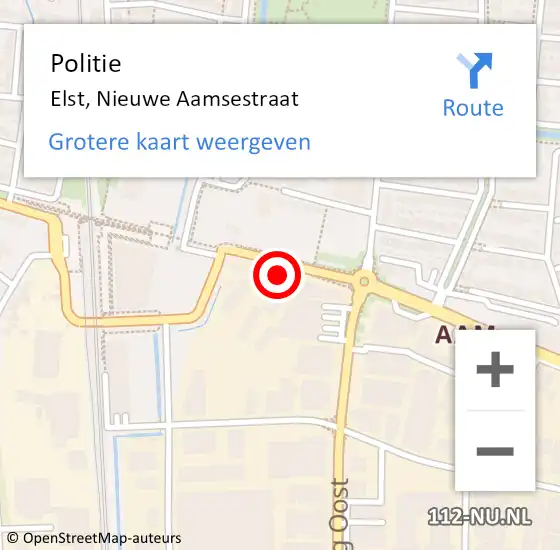 Locatie op kaart van de 112 melding: Politie Elst, Nieuwe Aamsestraat op 26 juli 2021 16:57