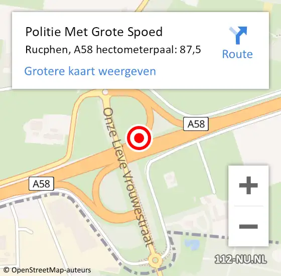 Locatie op kaart van de 112 melding: Politie Met Grote Spoed Naar Rucphen, A58 hectometerpaal: 87,5 op 26 juli 2021 17:09
