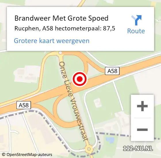 Locatie op kaart van de 112 melding: Brandweer Met Grote Spoed Naar Rucphen, A58 hectometerpaal: 87,5 op 26 juli 2021 17:11