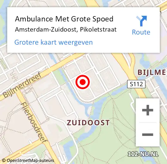 Locatie op kaart van de 112 melding: Ambulance Met Grote Spoed Naar Amsterdam-Zuidoost, Pikoletstraat op 26 juli 2021 17:20