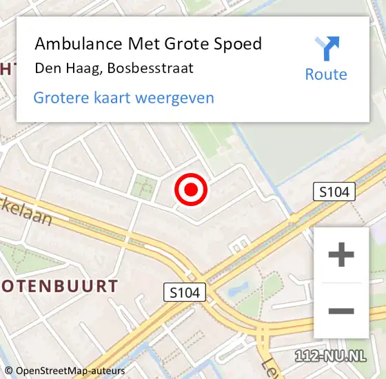 Locatie op kaart van de 112 melding: Ambulance Met Grote Spoed Naar Den Haag, Bosbesstraat op 26 juli 2021 17:35