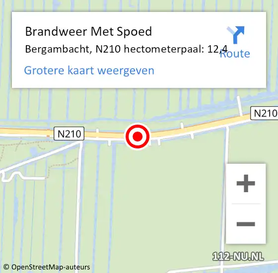 Locatie op kaart van de 112 melding: Brandweer Met Spoed Naar Bergambacht, N210 hectometerpaal: 12,4 op 26 juli 2021 18:08