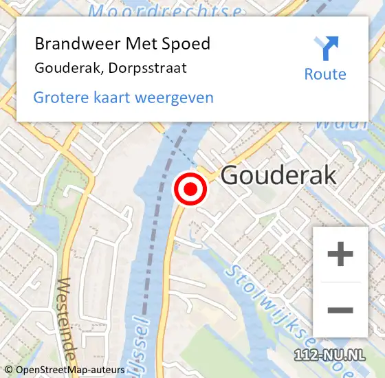 Locatie op kaart van de 112 melding: Brandweer Met Spoed Naar Gouderak, Dorpsstraat op 26 juli 2021 18:30