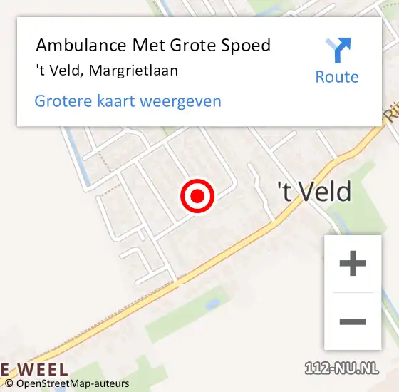 Locatie op kaart van de 112 melding: Ambulance Met Grote Spoed Naar 't Veld, Margrietlaan op 26 juli 2021 18:37