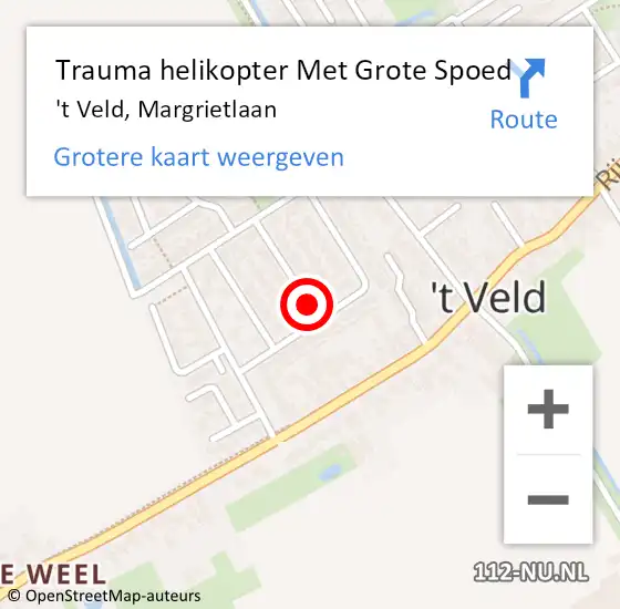 Locatie op kaart van de 112 melding: Trauma helikopter Met Grote Spoed Naar 't Veld, Margrietlaan op 26 juli 2021 18:38