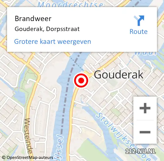 Locatie op kaart van de 112 melding: Brandweer Gouderak, Dorpsstraat op 26 juli 2021 18:39