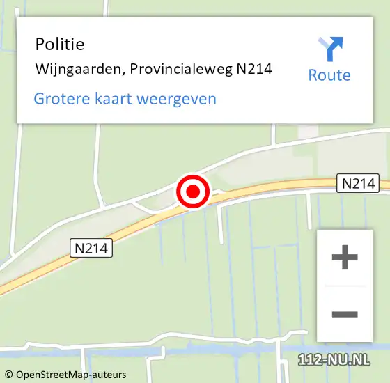 Locatie op kaart van de 112 melding: Politie Wijngaarden, Provincialeweg N214 op 26 juli 2021 18:47