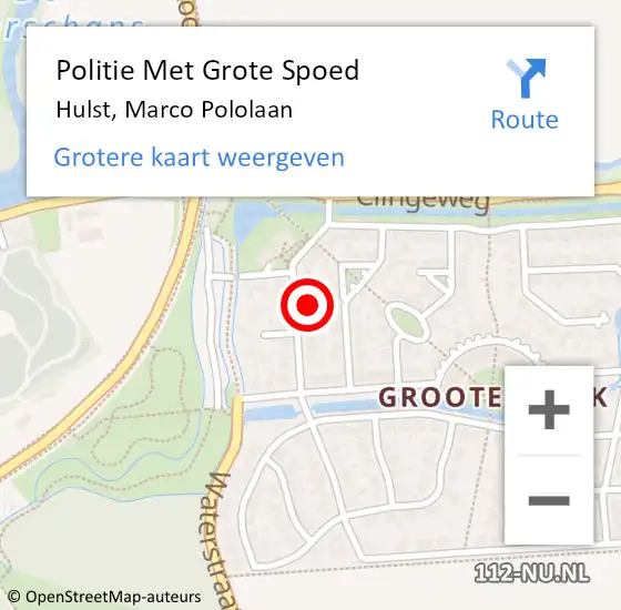 Locatie op kaart van de 112 melding: Politie Met Grote Spoed Naar Hulst, Marco Pololaan op 26 juli 2021 20:14