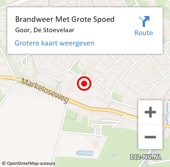 Locatie op kaart van de 112 melding: Brandweer Met Grote Spoed Naar Goor, De Stoevelaar op 26 juli 2021 20:23