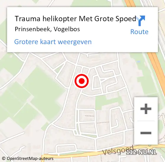 Locatie op kaart van de 112 melding: Trauma helikopter Met Grote Spoed Naar Prinsenbeek, Vogelbos op 26 juli 2021 21:01