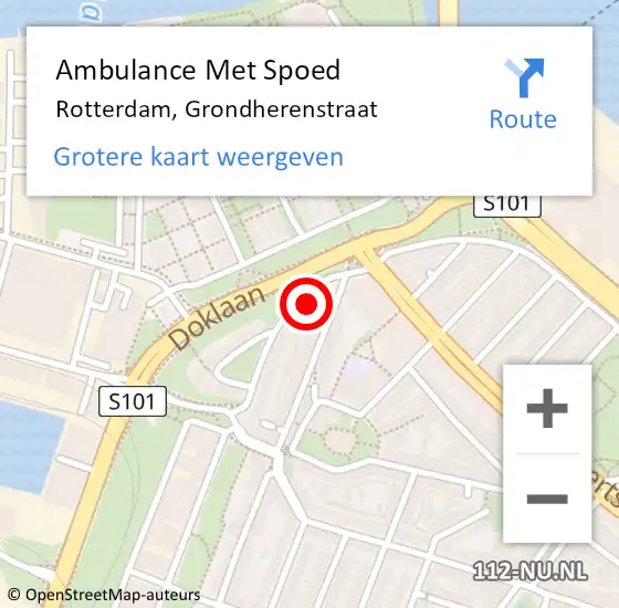 Locatie op kaart van de 112 melding: Ambulance Met Spoed Naar Rotterdam, Grondherenstraat op 26 juli 2021 21:37