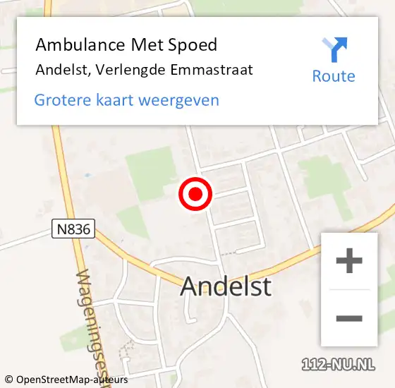 Locatie op kaart van de 112 melding: Ambulance Met Spoed Naar Andelst, Verlengde Emmastraat op 26 juli 2021 21:55