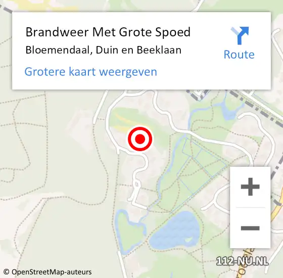 Locatie op kaart van de 112 melding: Brandweer Met Grote Spoed Naar Bloemendaal, Duin en Beeklaan op 26 juli 2021 22:16