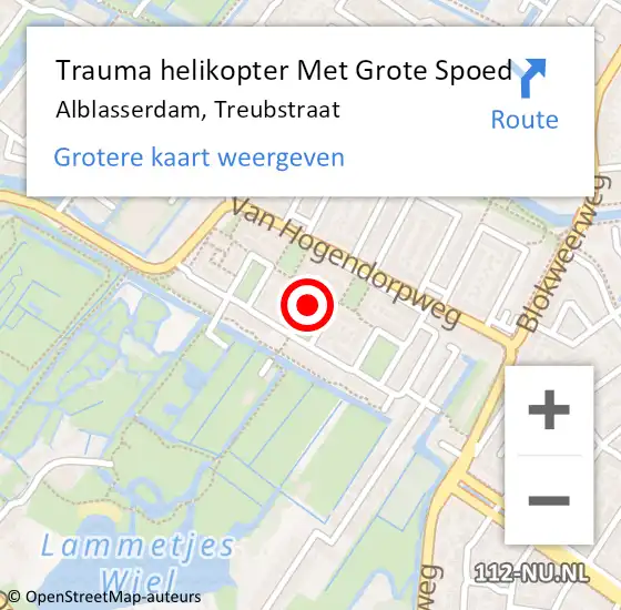 Locatie op kaart van de 112 melding: Trauma helikopter Met Grote Spoed Naar Alblasserdam, Treubstraat op 26 juli 2021 22:34