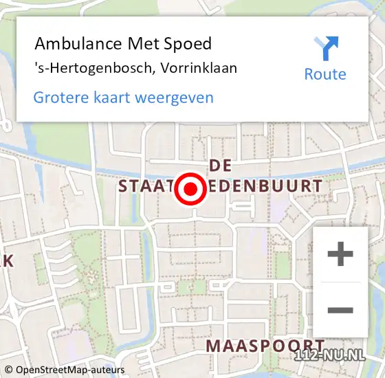 Locatie op kaart van de 112 melding: Ambulance Met Spoed Naar 's-Hertogenbosch, Vorrinklaan op 17 juni 2014 19:17