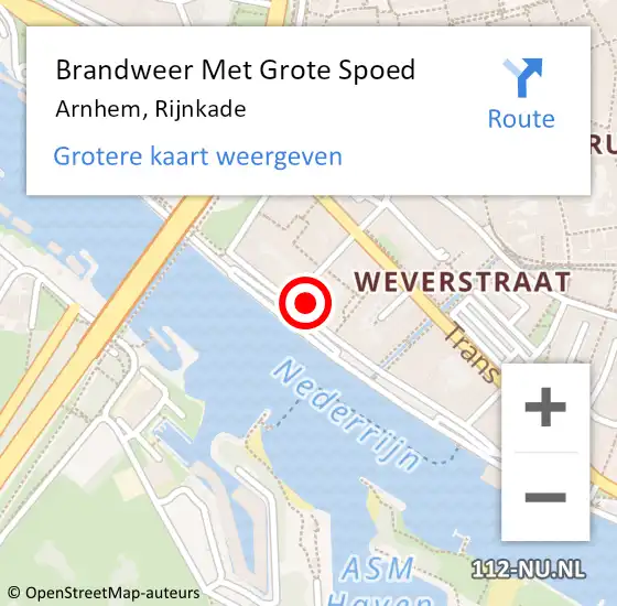 Locatie op kaart van de 112 melding: Brandweer Met Grote Spoed Naar Arnhem, Rijnkade op 26 juli 2021 23:12