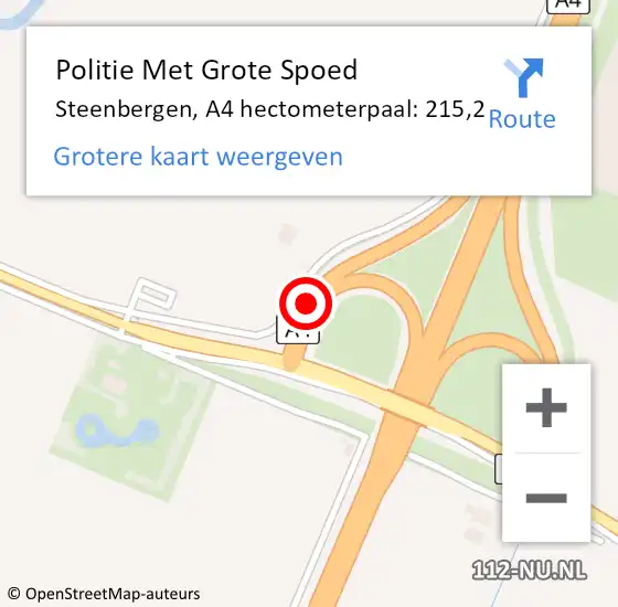 Locatie op kaart van de 112 melding: Politie Met Grote Spoed Naar Steenbergen, A4 hectometerpaal: 215,2 op 26 juli 2021 23:28
