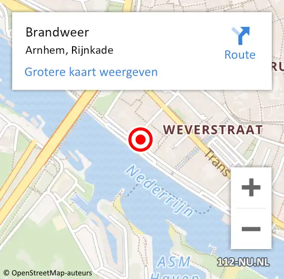 Locatie op kaart van de 112 melding: Brandweer Arnhem, Rijnkade op 26 juli 2021 23:32